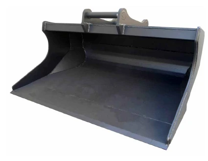 Excavator grading bucket with wide straight cutting edge