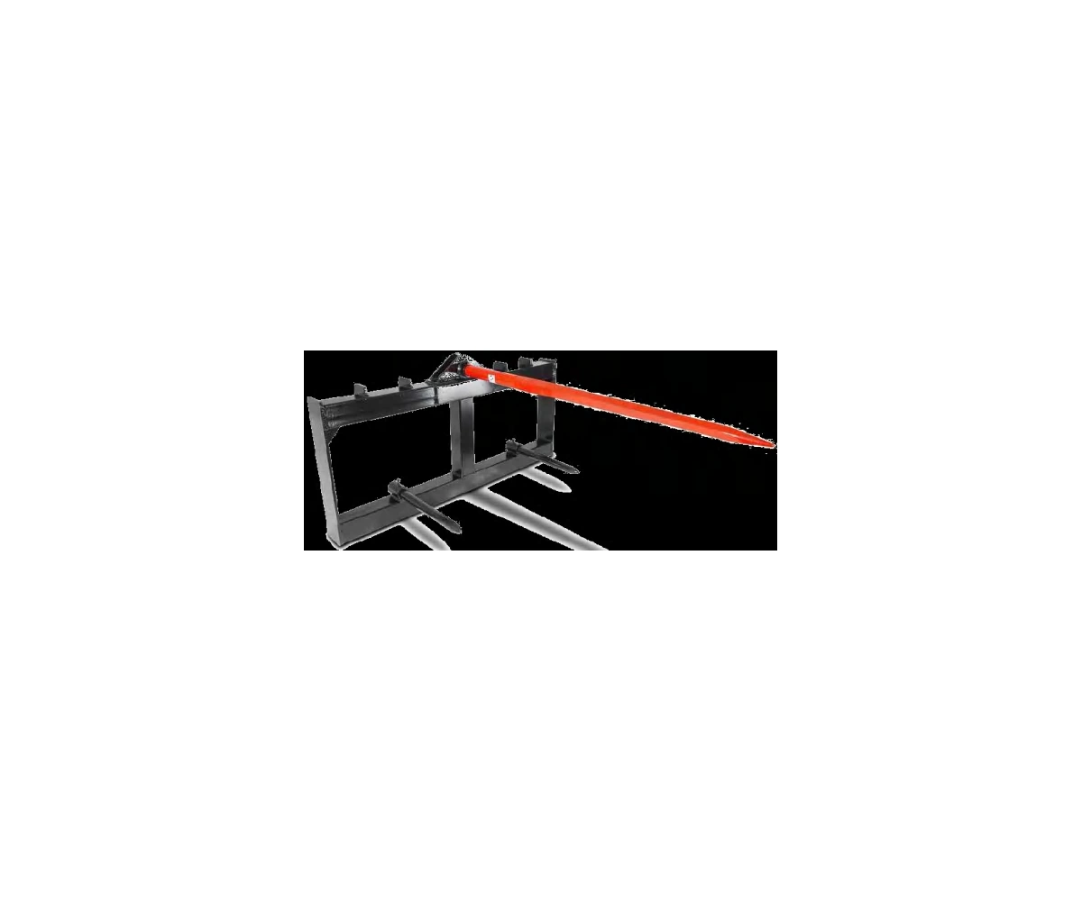 Skid steer hay spear frame with two horizontal bale spikes