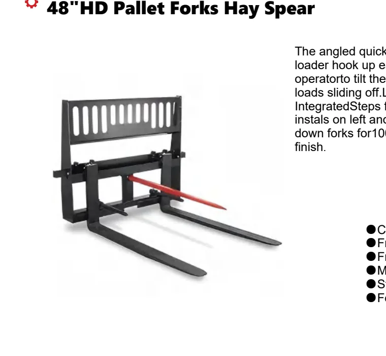 Heavy duty pallet fork frame with hay spear attachment