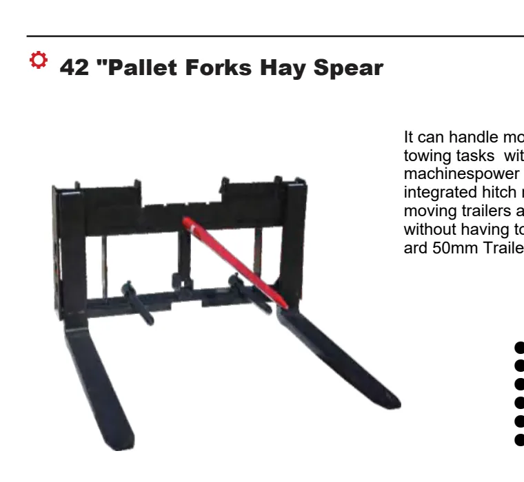 Pallet fork frame fitted with a horizontal hay spear