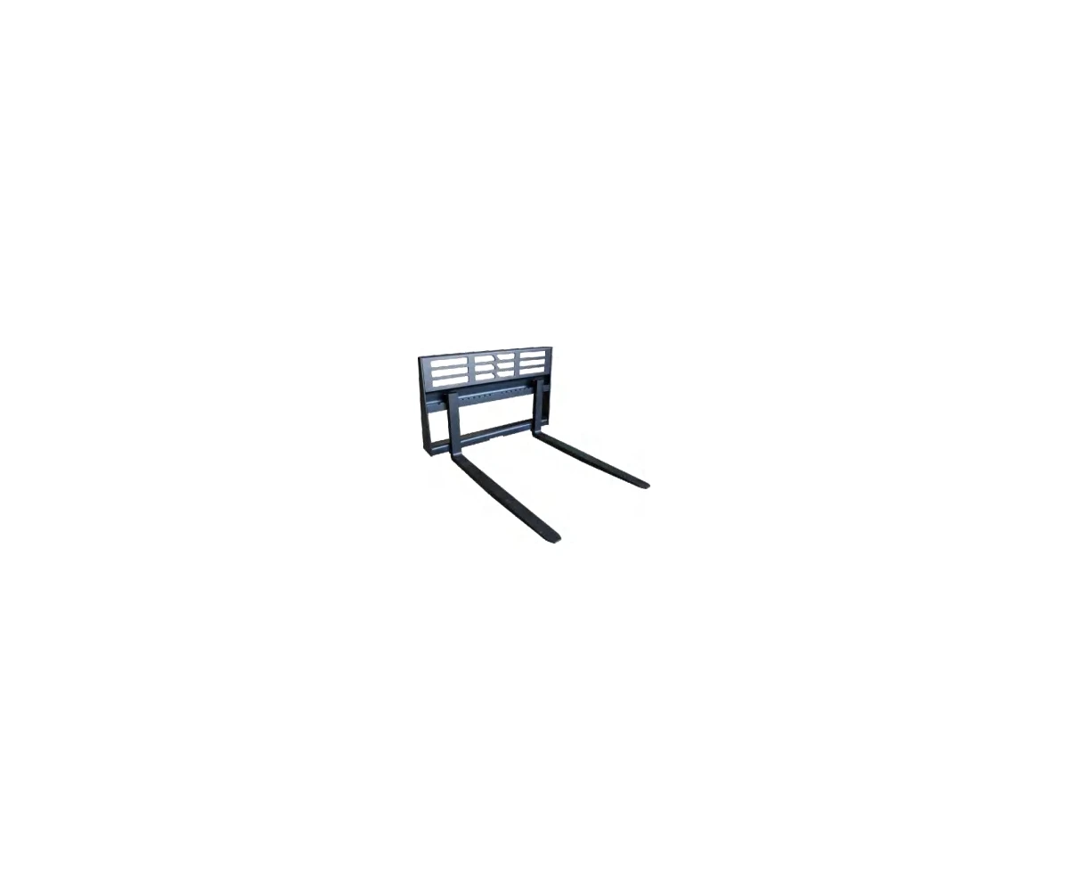 Skid steer pallet fork frame carrying two adjustable steel tines