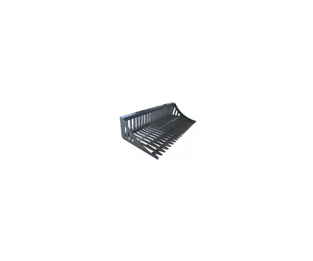 Skid steer rock bucket with spaced steel sorting bars