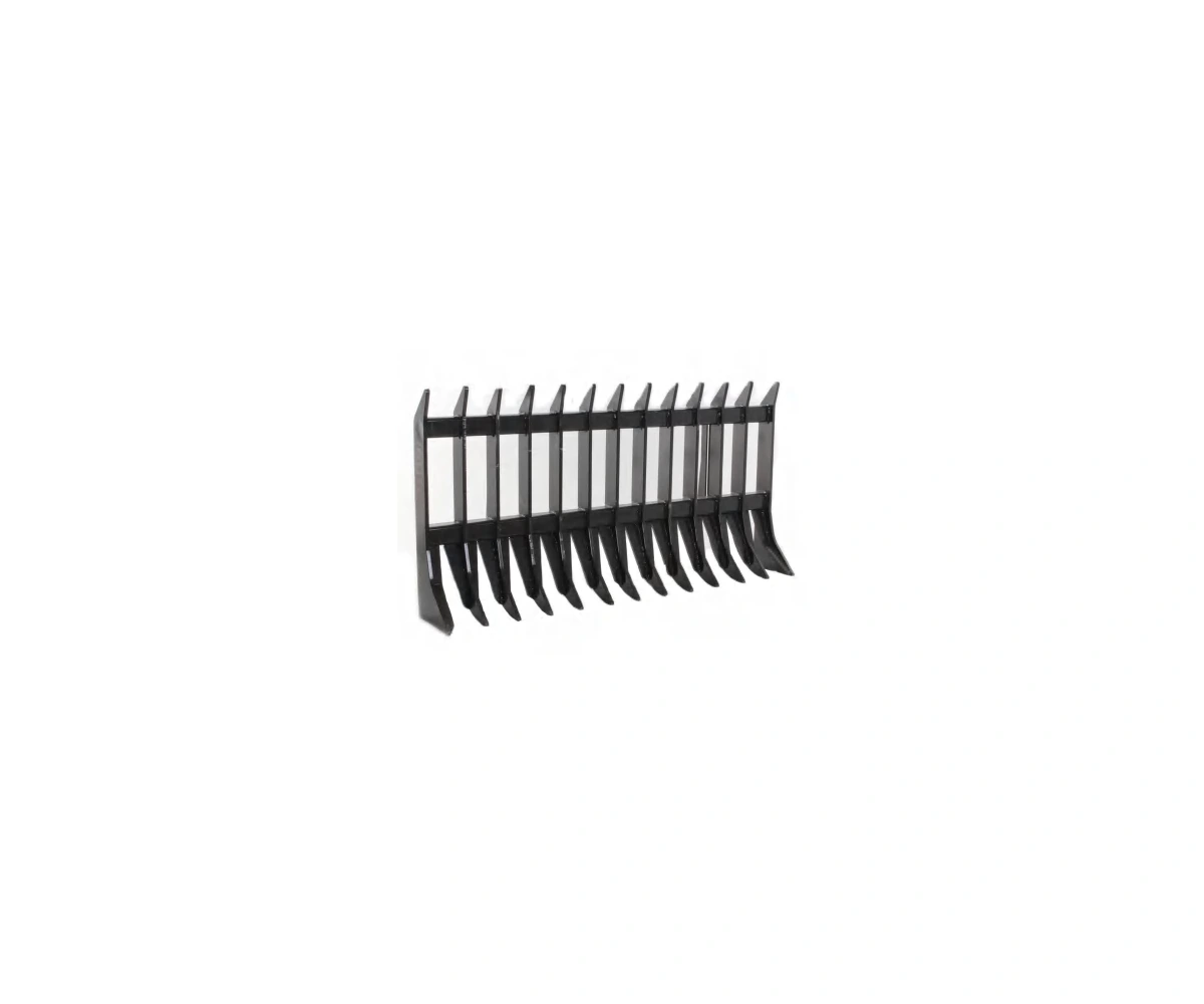 Skid steer root rake with long evenly spaced tines