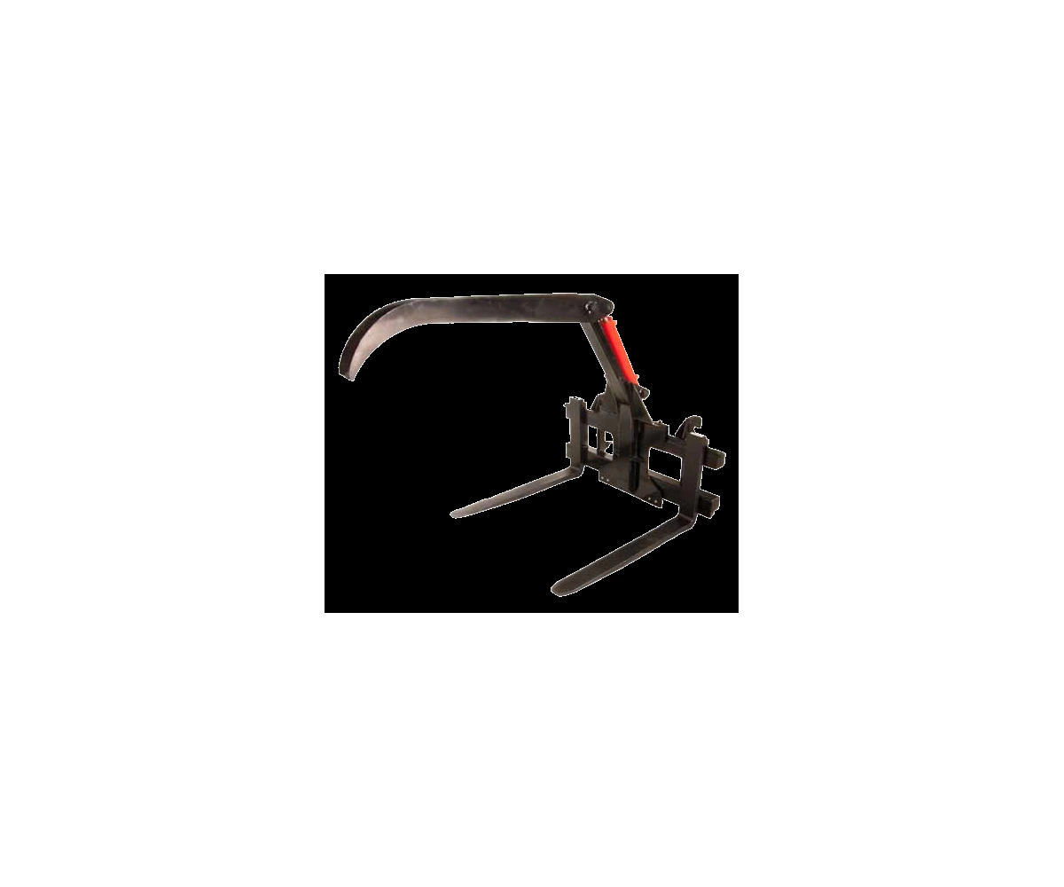 Timber grip mounted on pallet fork frame with curved arm