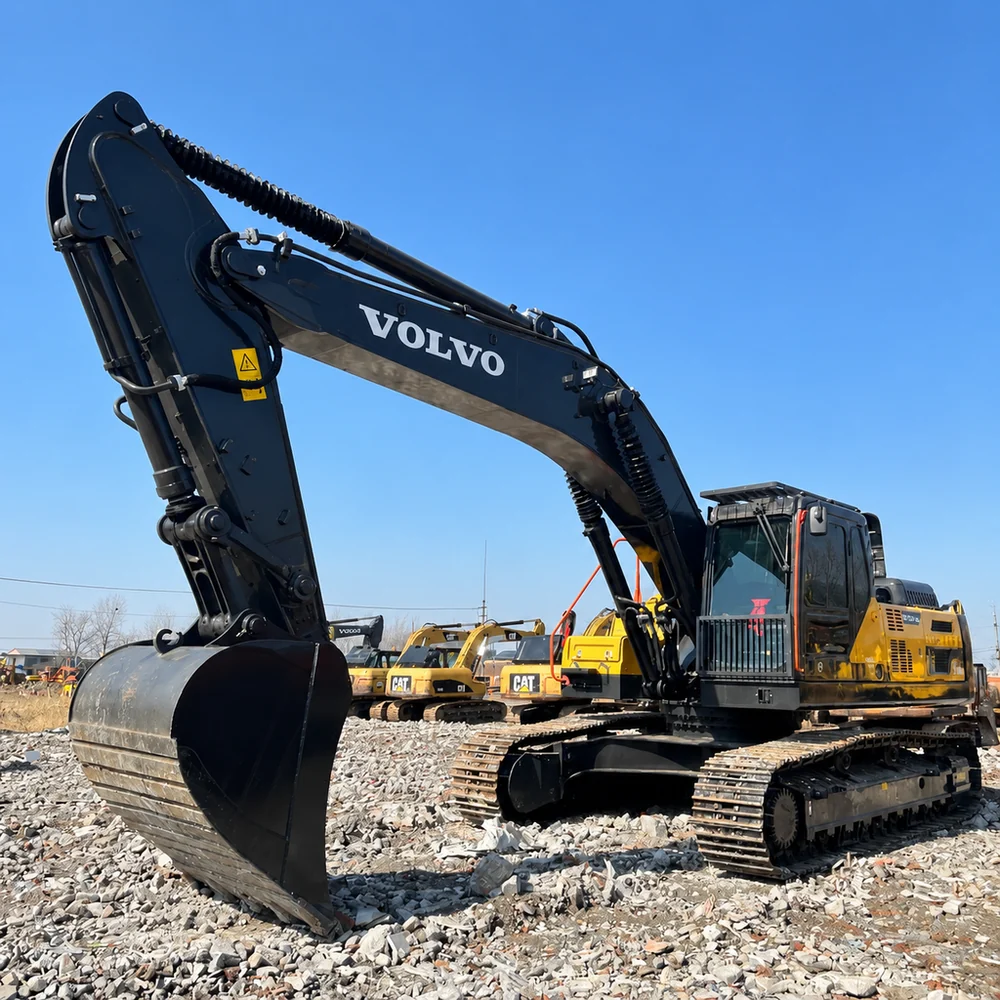 Excavator with bucket at a worksite
